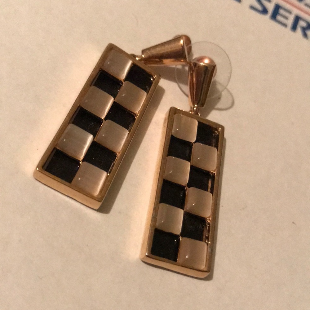 Black and white checker earrings